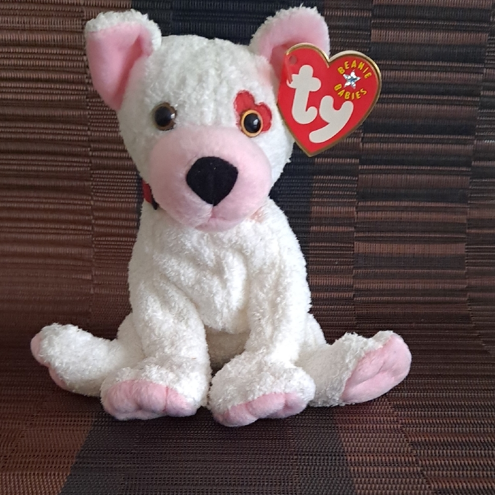 Ty Beanie Babies White and Pink Dog Plush